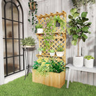 Outsunny 52L Wooden Planter, with Trellis and Shelves - Natural Finish - anydaydirect