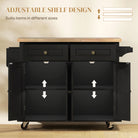 HOMCOM Rolling Kitchen Island Storage Trolley with Rubber Wood Top & Drawers for Dining Room, Black - anydaydirect