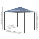 Outsunny 3 x 3(m) Hardtop Gazebo Canopy with Polycarbonate Roof, Aluminium Frame, Permanent Pavilion Garden Gazebo with Netting and Curtains for Patio, Deck, Dark Grey - anydaydirect