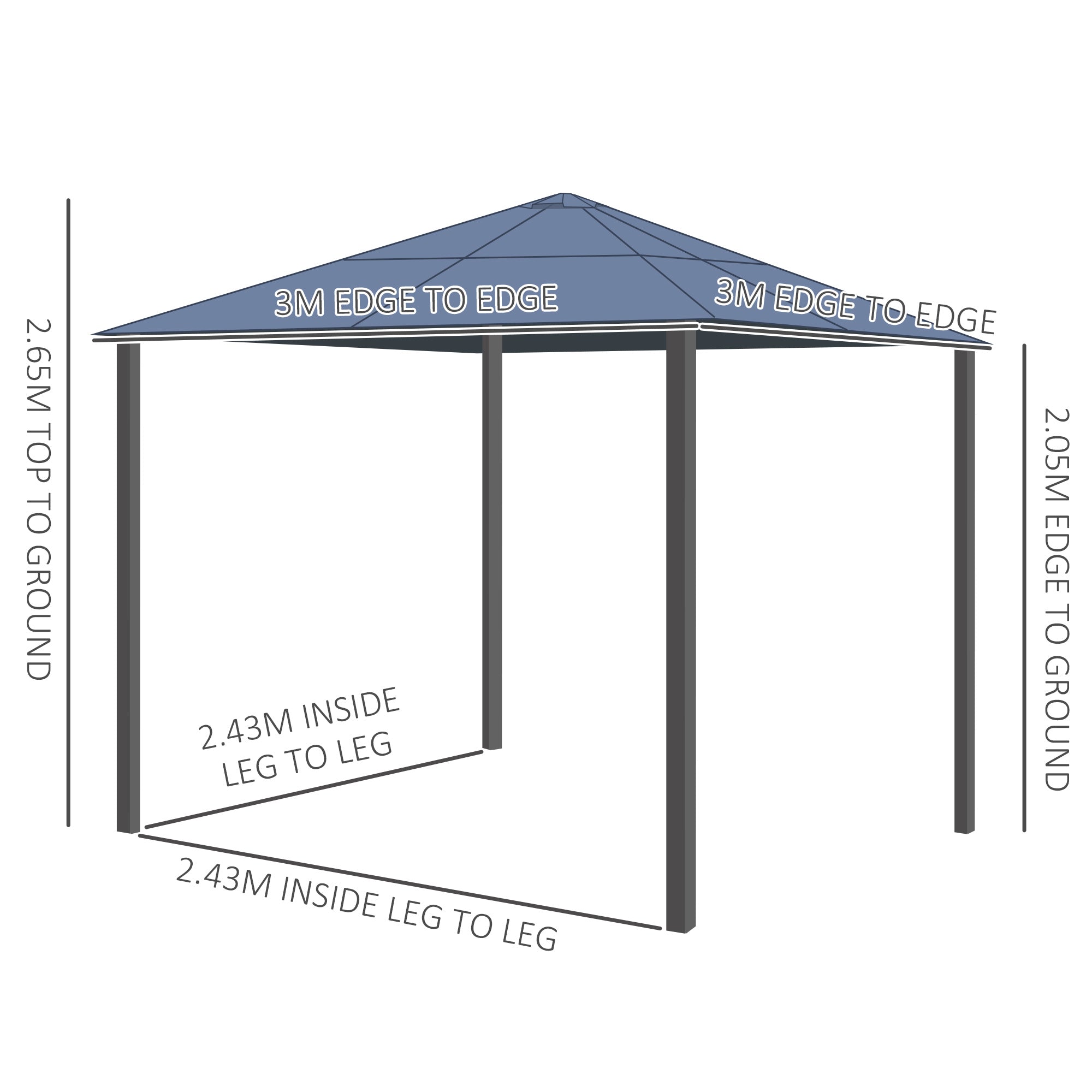 Outsunny 3 x 3(m) Hardtop Gazebo Canopy with Polycarbonate Roof, Aluminium Frame, Permanent Pavilion Garden Gazebo with Netting and Curtains for Patio, Deck, Dark Grey - anydaydirect