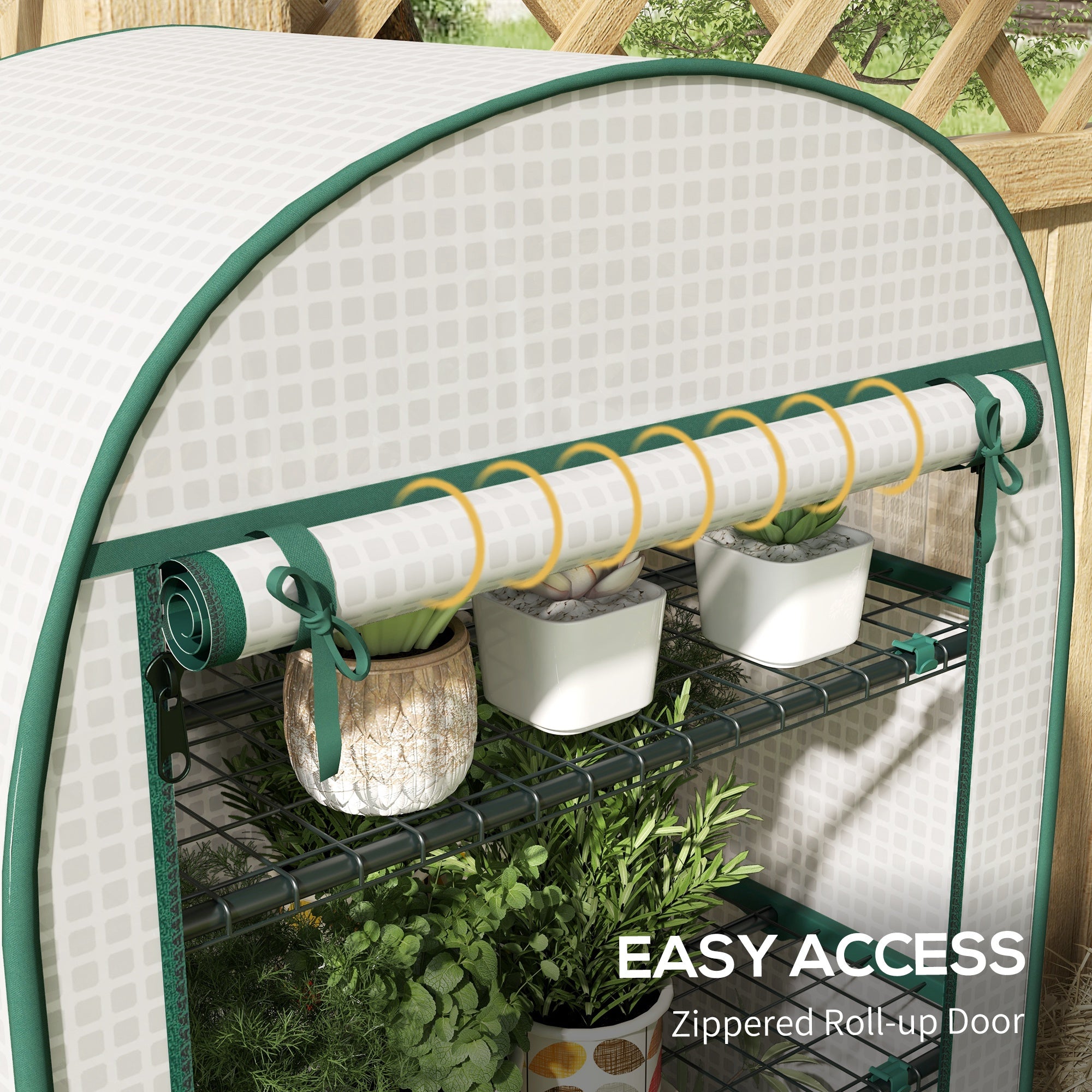 Outsunny 80 x 49 x 160cm Mini Greenhouse for Outdoor, Portable Gardening Plant Green House with Storage Shelf, Roll-Up Zippered Door, Metal Frame and PE Cover, White - anydaydirect