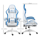 Vinsetto Computer Gaming Chair, PU Leather Desk Chair with Footrest, Swivel Task Chair with 135° Reclining Back and Lumbar Support, PC Chair for Adults, White and Blue - anydaydirect