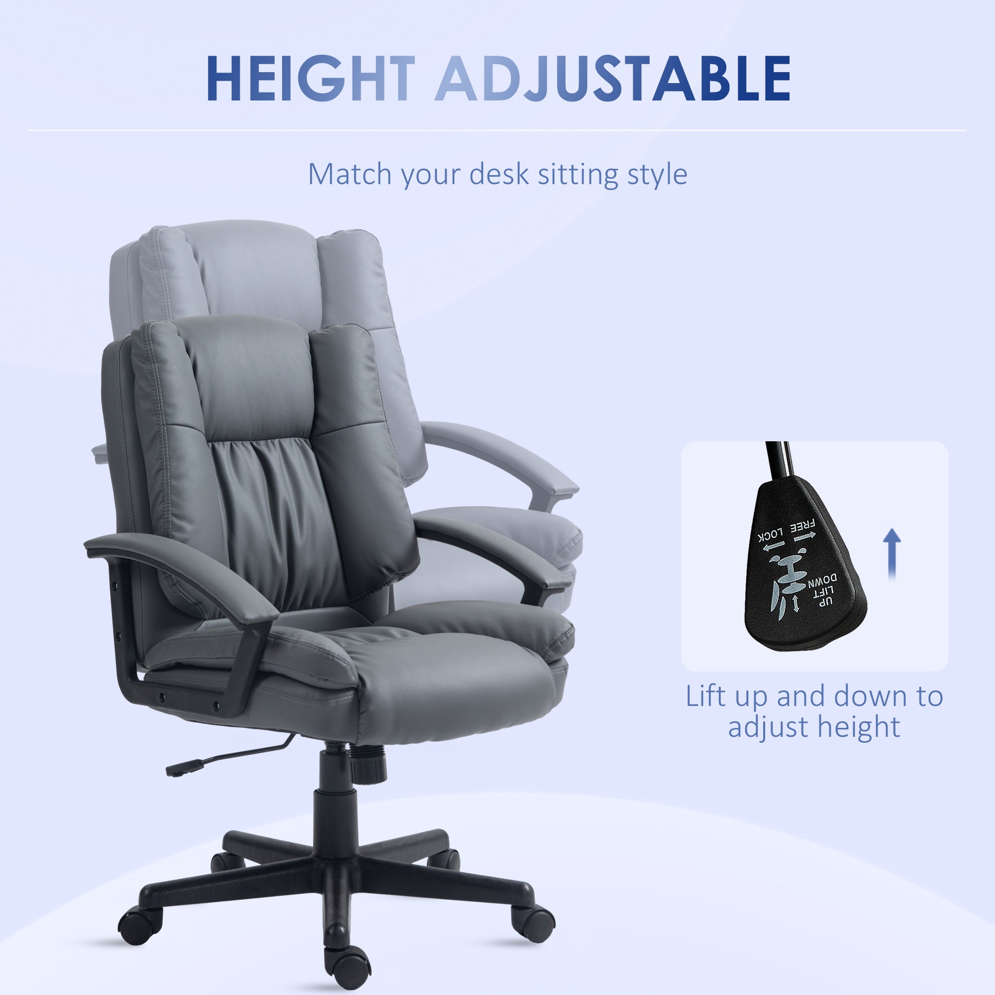 HOMCOM Office Chair, Computer Desk Chair, Mid Back Executive Chair with Adjustable Height and Swivel Rolling Wheels for Home Study, Dark Grey - anydaydirect