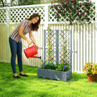 Outsunny Raised Garden Bed with Trellis, Plastic Planter Box with Drainage Holes, Drain Plugs and Water Reservoirs for Climbing Plants, Vegetables, Flowers, Grey - anydaydirect