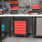 HOMCOM 5-Drawer Tool Chest with Wheels, Steel Lockable Tool Storage Cabinet with Handle, 2 Keys for Garage, Workshop, Red - anydaydirect