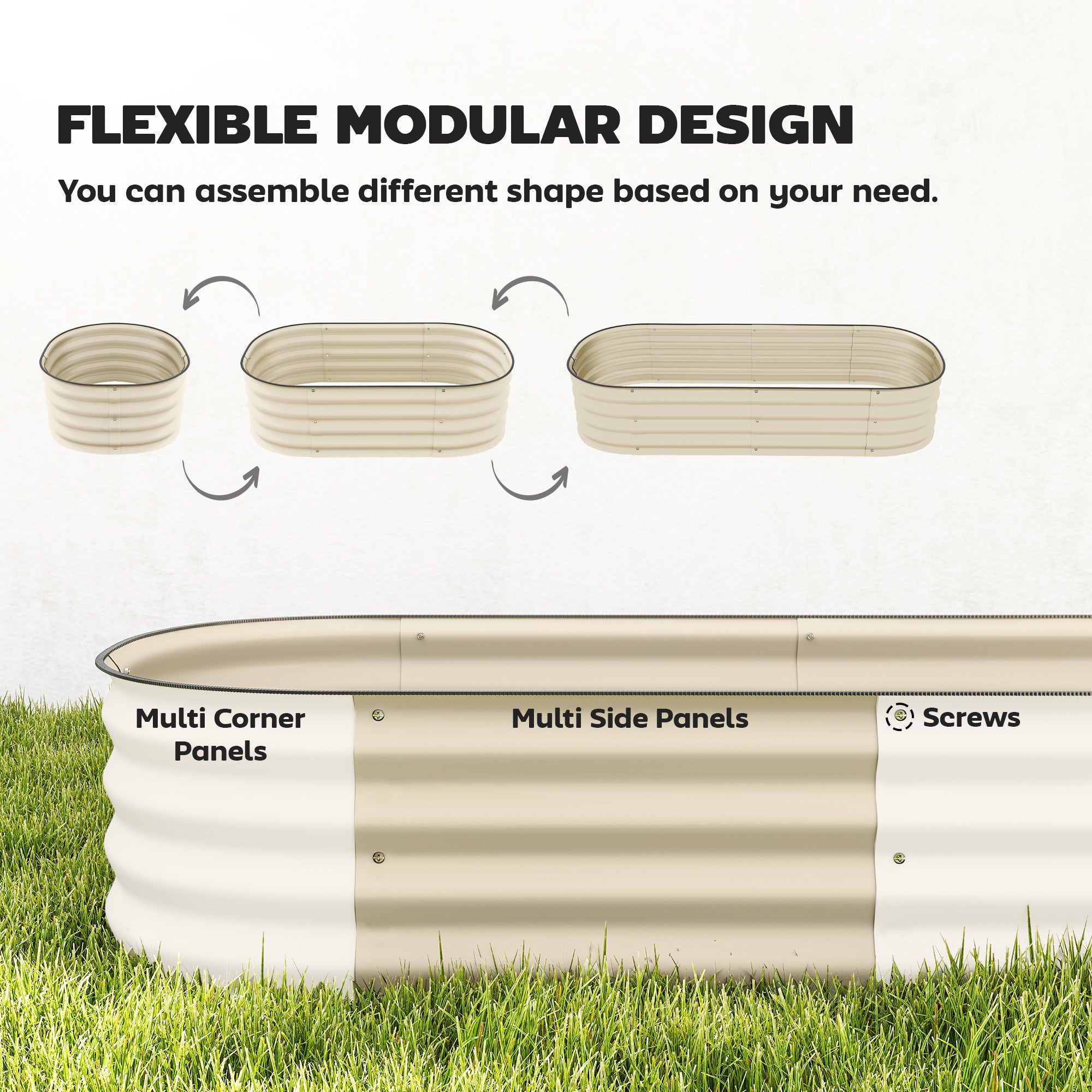 Outsunny Galvanised Raised Garden Bed, Metal Planter Box with Safety Edging, for Flowers, Herbs, Succulents, Cream White - anydaydirect