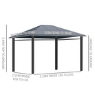 Outsunny 3 x 3.6m Hardtop Gazebo Canopy with Polycarbonate Roof, Permanent Pavilion Garden Gazebo with Curtains for Patio, Deck, Grey - anydaydirect