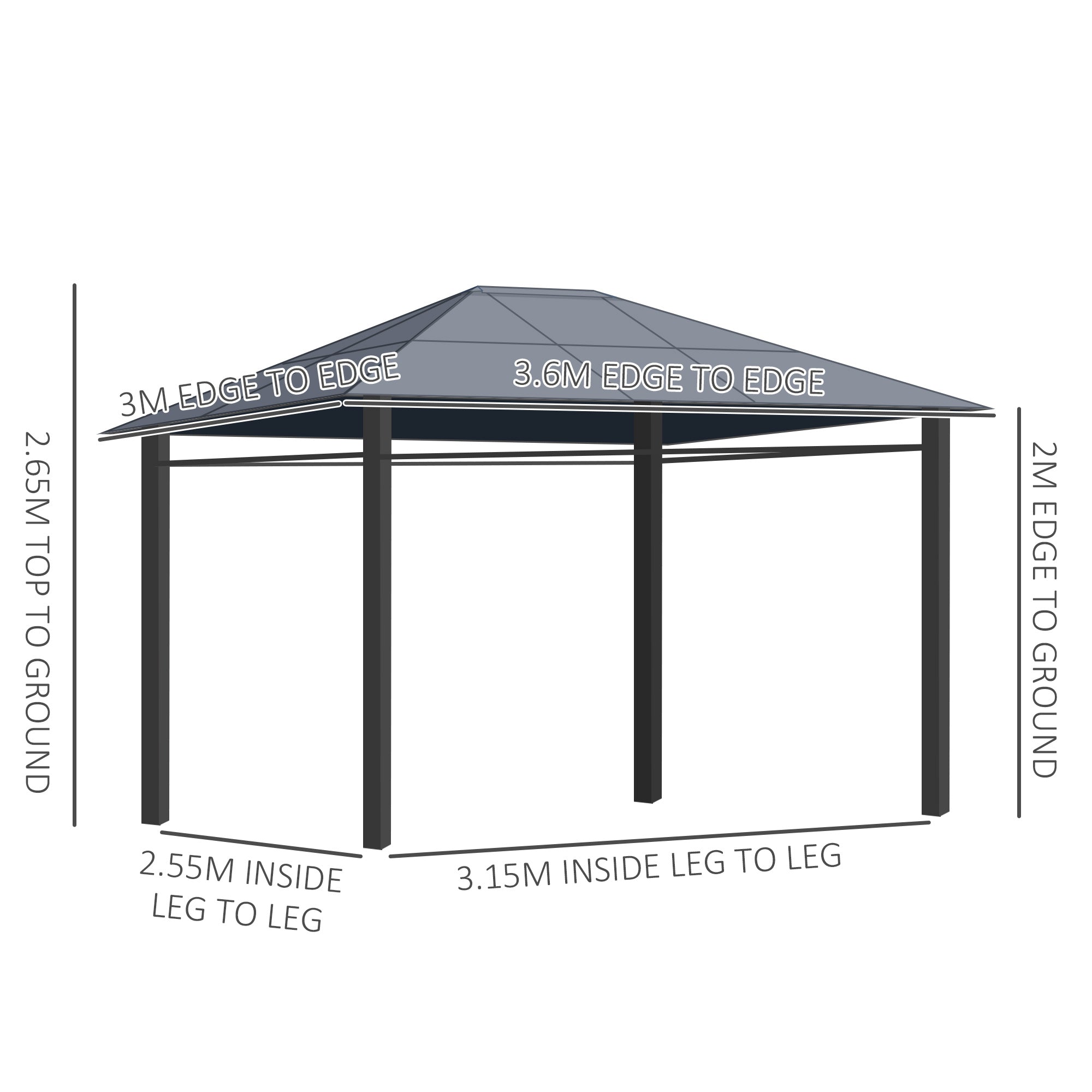 Outsunny 3 x 3.6m Hardtop Gazebo Canopy with Polycarbonate Roof, Permanent Pavilion Garden Gazebo with Curtains for Patio, Deck, Grey - anydaydirect