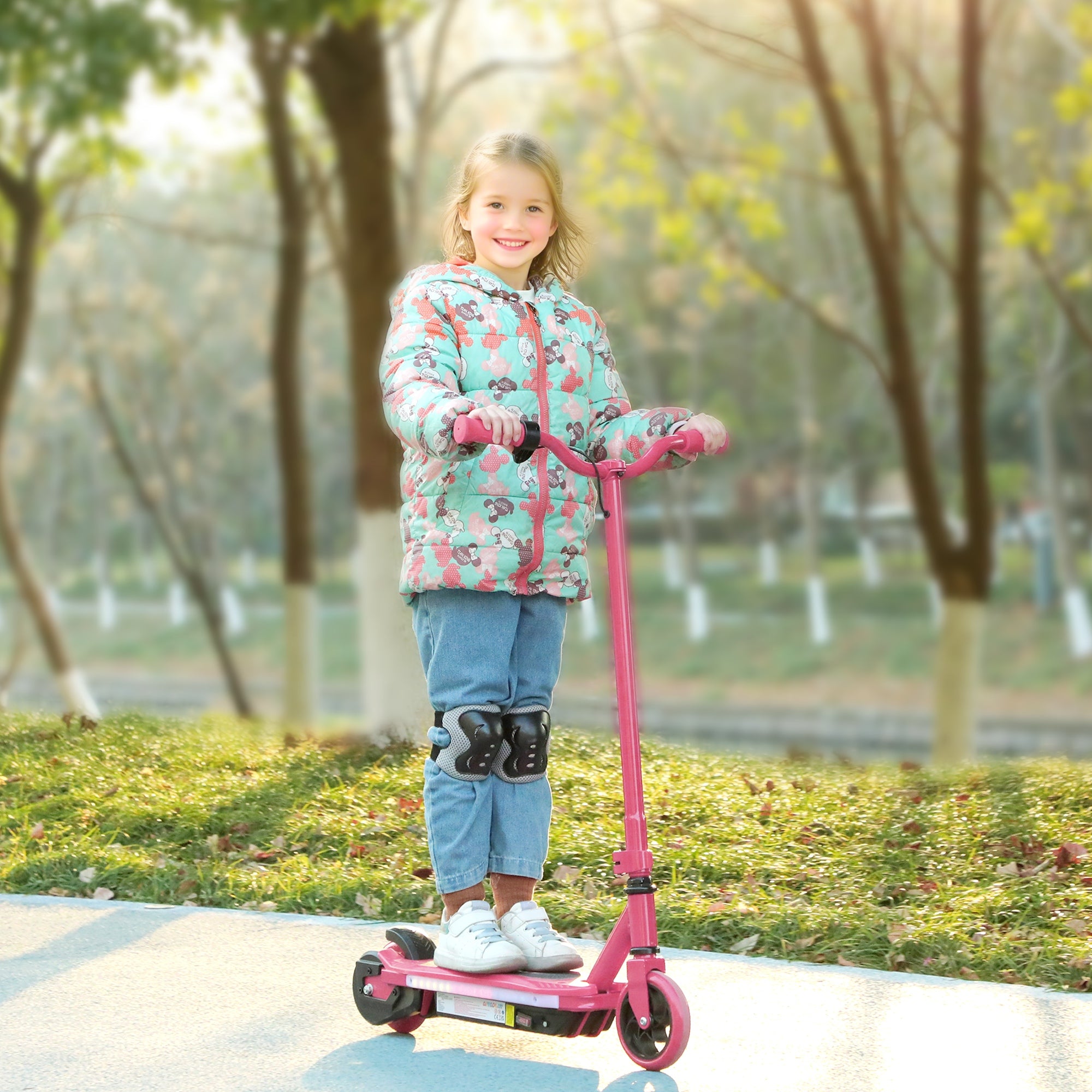 AIYAPLAY Electric Scooter for Ages 6-14, with Colourful Light and Electric Brake, Electric Scooter E Scooter, Up to 10 KM/H & 8 KM, Pink - anydaydirect