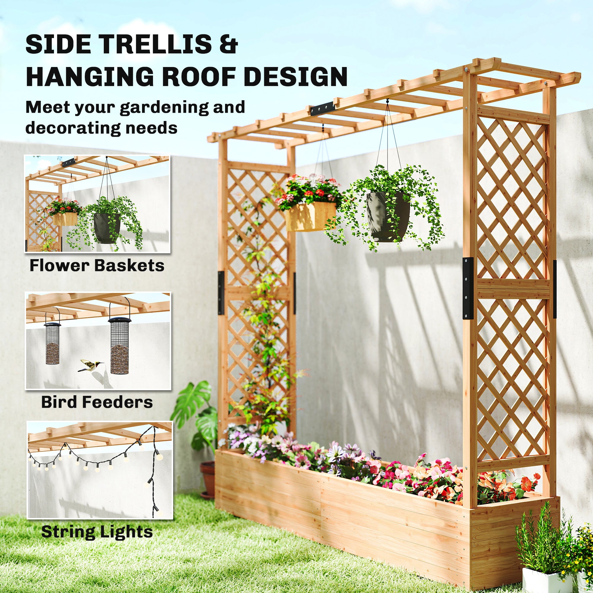 Outsunny Fir Wood 171 x 39 cm Planter and Trellis Garden Bed - anydaydirect