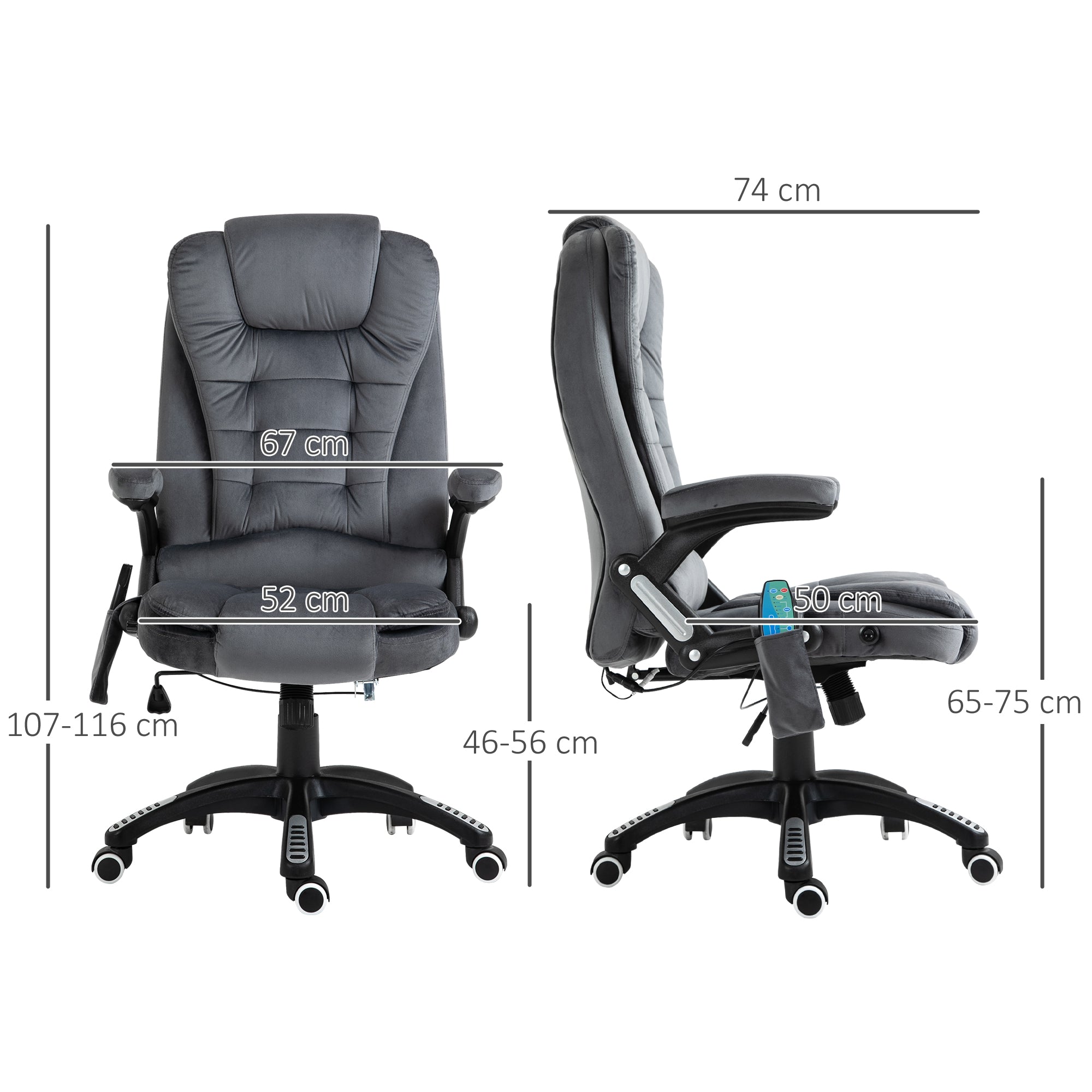 Vinsetto Massage Recliner Chair Heated Office Chair with Six Massage Points Velvet-Feel Fabric 360° Swivel Wheels Grey - anydaydirect