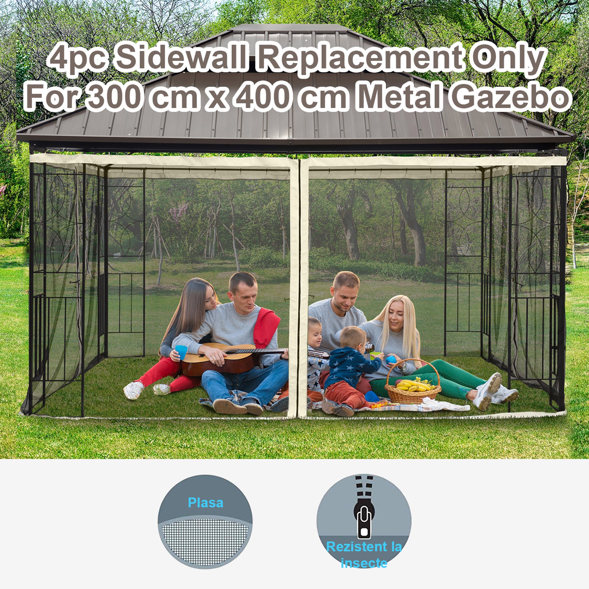 Outsunny 302 x 207cm Universal Replacement Mesh Sidewall Netting for Patio Gazebos and Canopy Tents, (Sidewall Only) Beige - anydaydirect