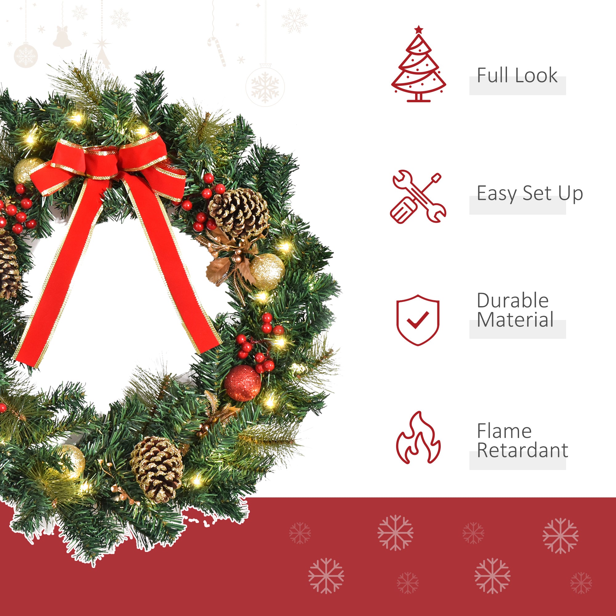 HOMCOM Christmas Door Wreath, 60 cm Diameter - anydaydirect