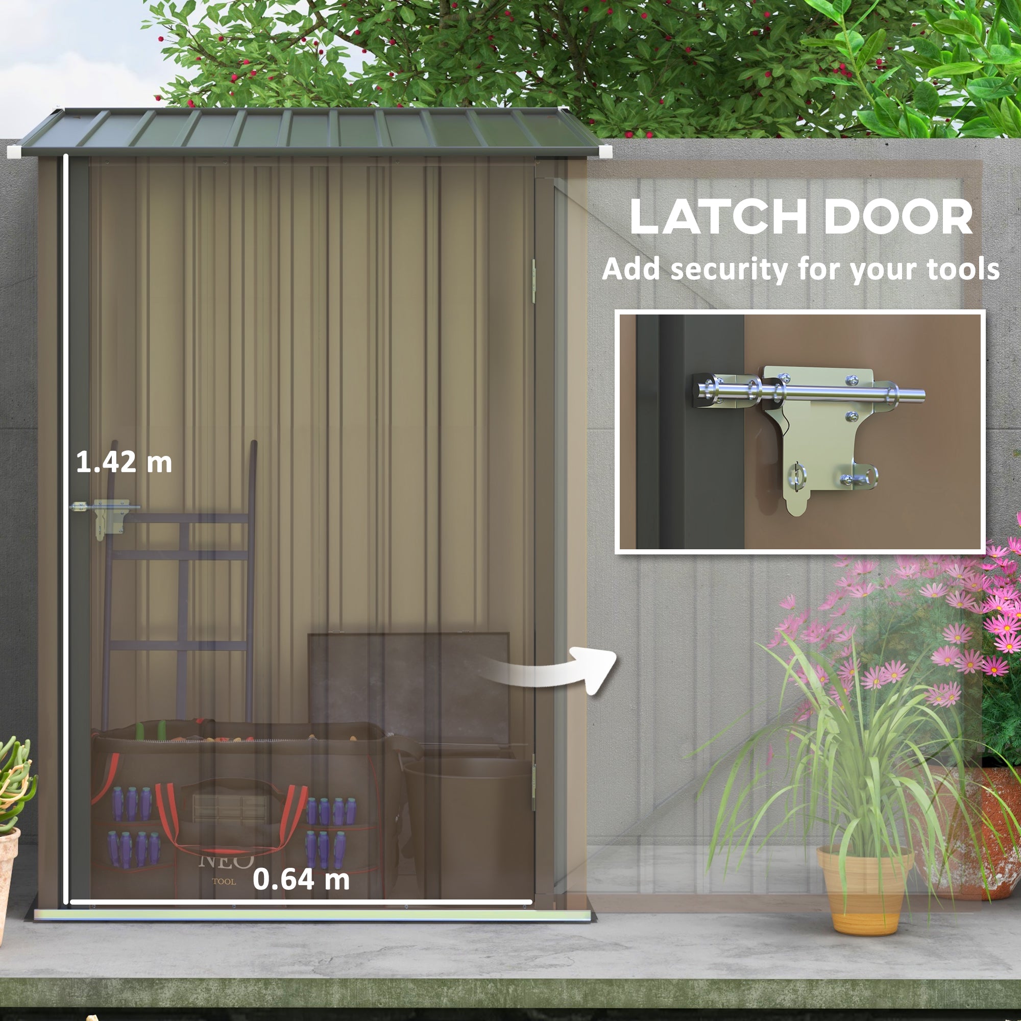 Outsunny 3.3ft x 3.4ft Lean to Garden Shed, Metal Outdoor Storage Shed w/ Single Lockable Door, Tool Storage Shed for Garden, Patio, Brown - anydaydirect