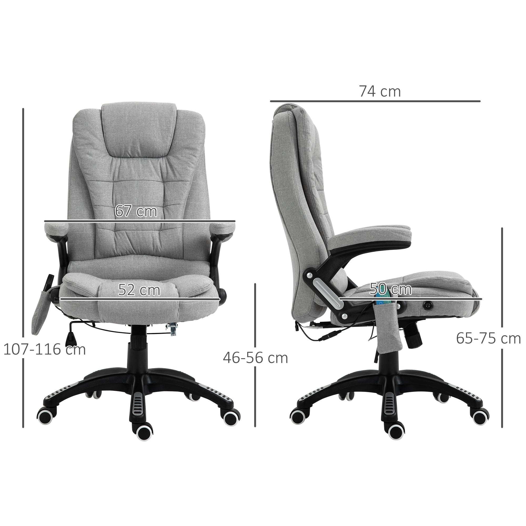 Vinsetto Office Chair, Ergonomic Desk Chair with 6-Point Massage and Back Heated, Linen-Feel Fabric Computer Gaming Chair with Arms, Lumbar Support, Light Grey - anydaydirect