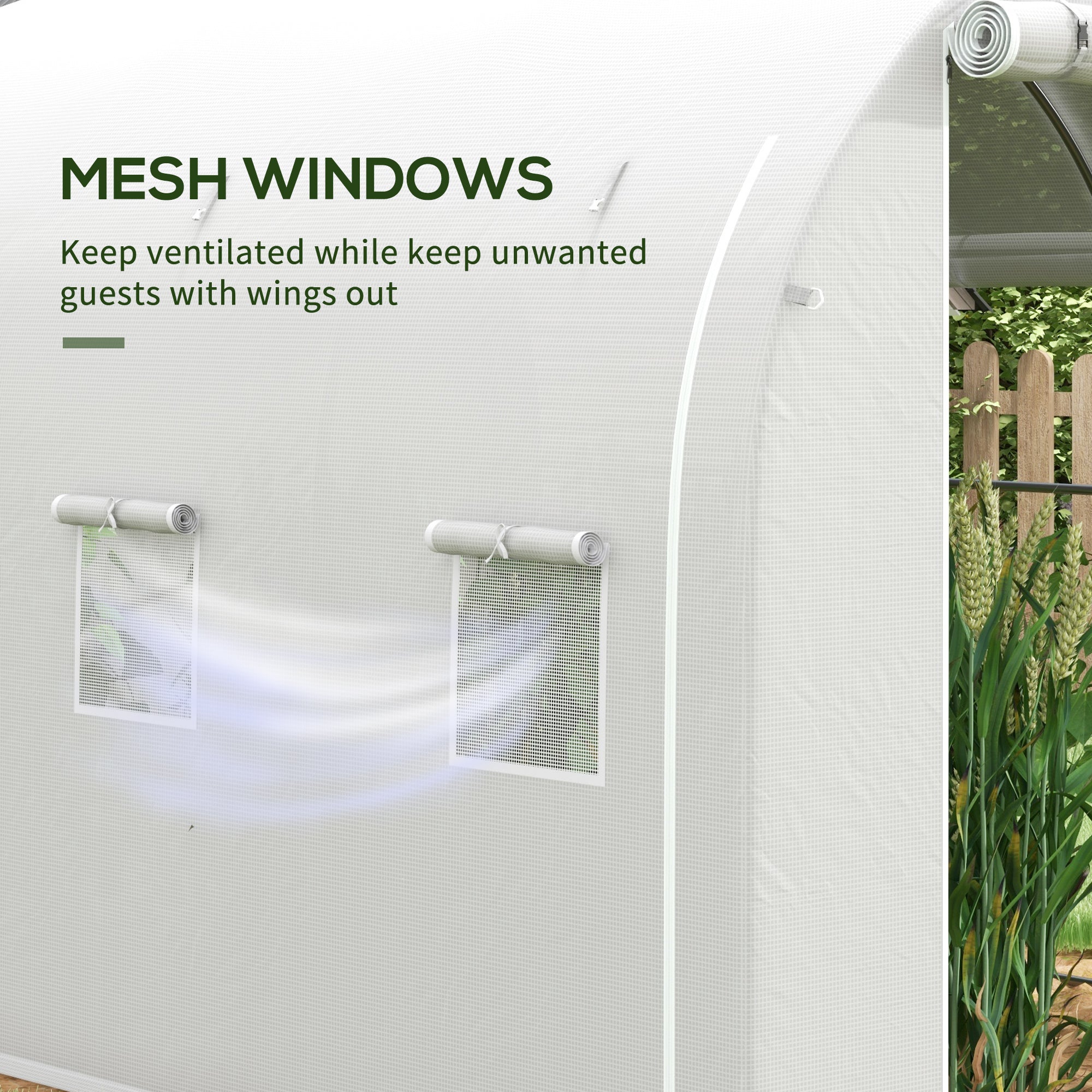 Outsunny 296 x 196cm Steel Frame Polytunnel Greenhouse - White - anydaydirect