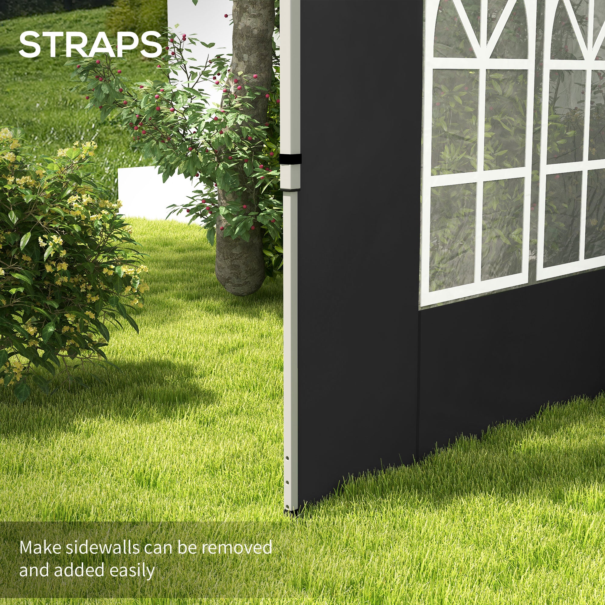 Outsunny Gazebo Side Panels, Sides Replacement with Window for 3x3(m) or 3x4m Pop Up Gazebo, 2 Pack, Black - anydaydirect