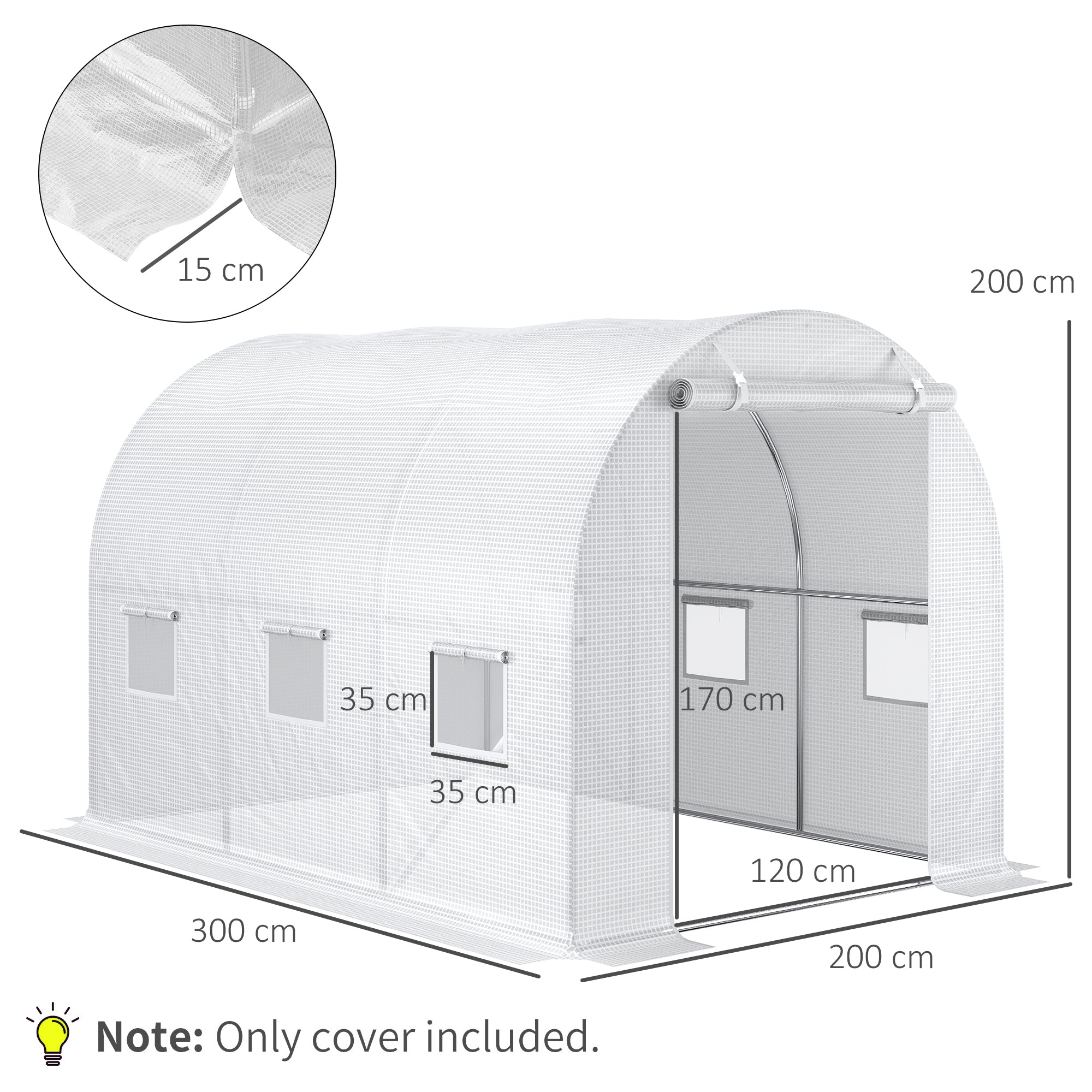 Outsunny 3 x 2 x 2m Greenhouse Replacement Cover ONLY Winter Garden Plant PE Cover for Tunnel Walk-in Greenhouse with Roll-up Windows Door Outdoor, White - anydaydirect