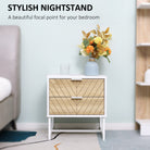 HOMCOM Modern Bedside Table with 2 Drawers and Metal Frame, Sofa Side Table for Bedroom Living Room, White and Oak - anydaydirect