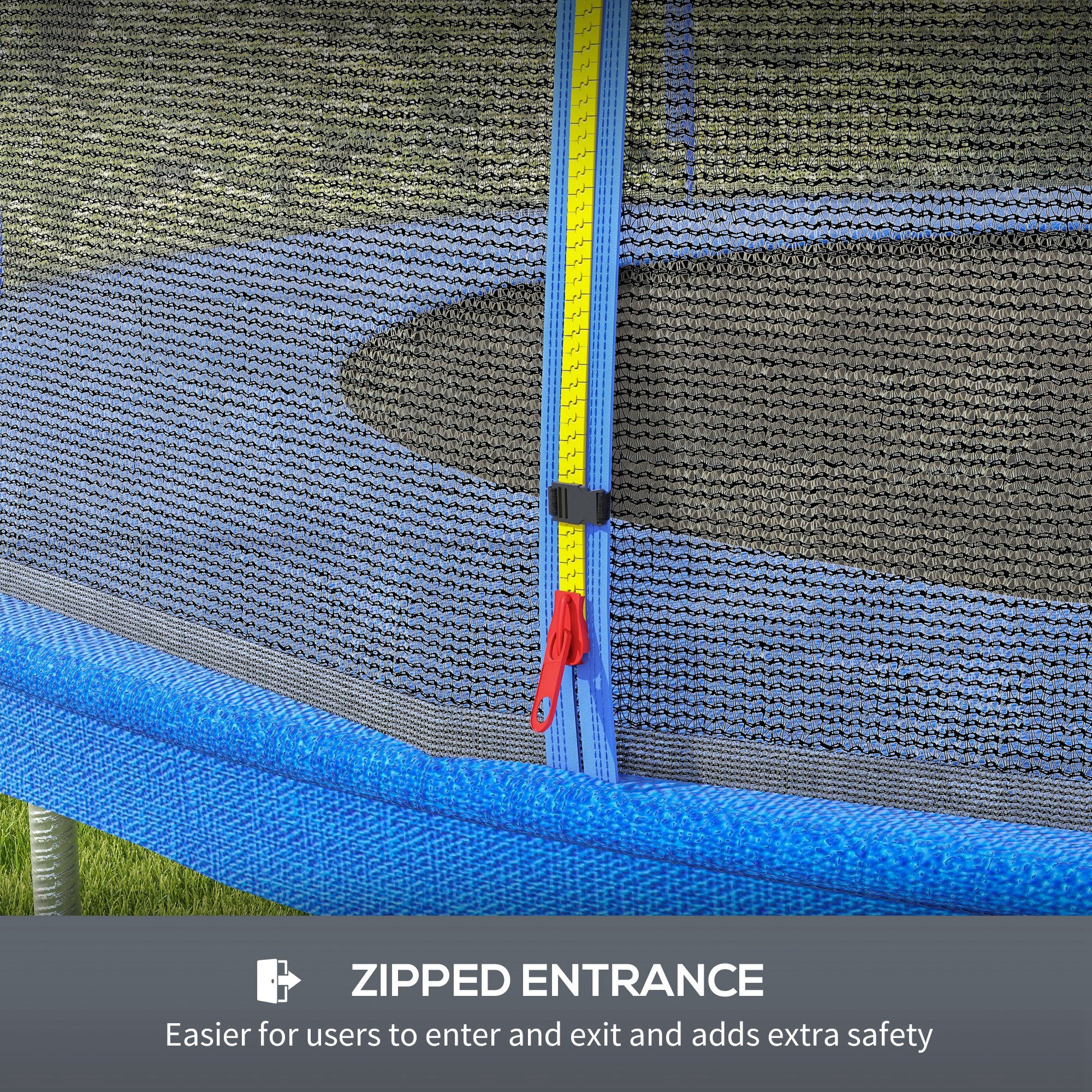 SPORTNOW 10ft Trampoline Net Replacement with 6 Plastic Pole Covers, Weather-Resistant Trampoline Netting Replacement with Zipped Entrance, Poles Not Included, Blue - anydaydirect