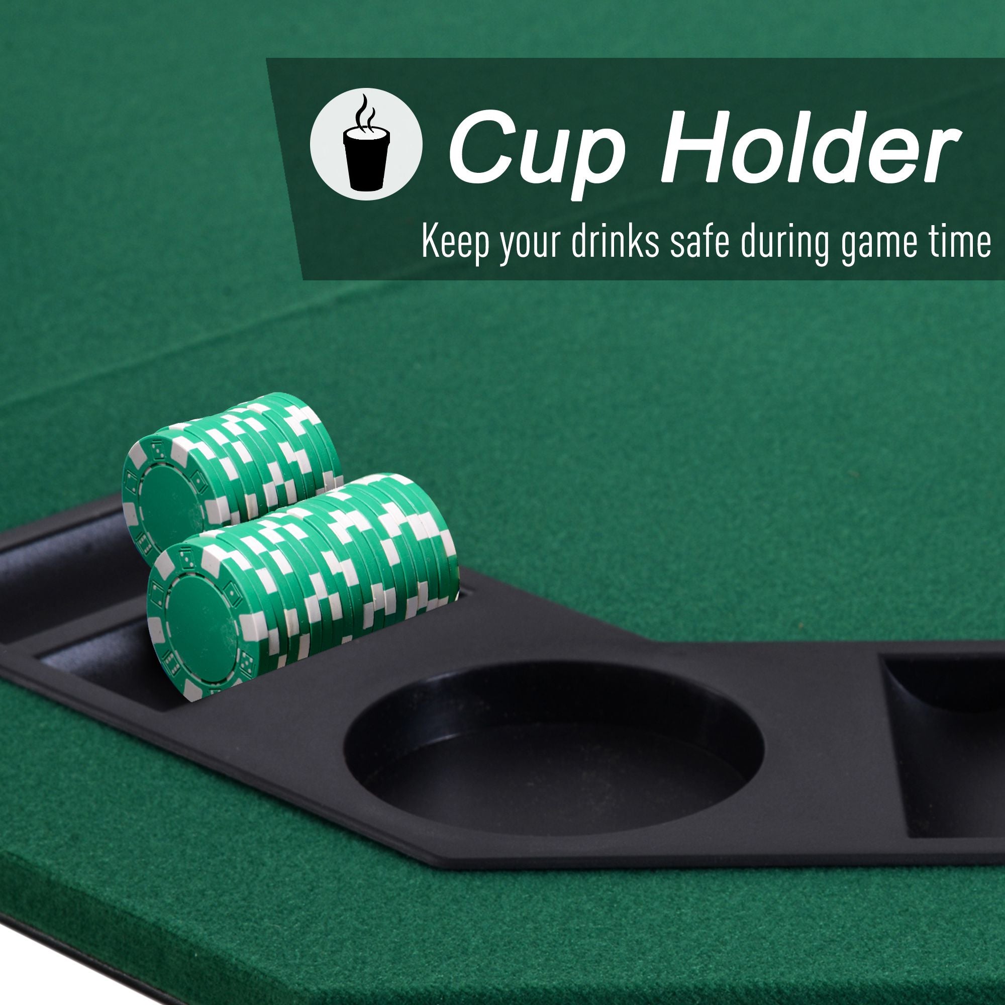 HOMCOM 1.2m/48 Inches Foldable Poker Table Top 8 Players Blackjack Tables Chip Trays - anydaydirect