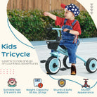AIYAPLAY Kids Trike, Tricycle, with Adjustable Seat, Basket, Bell, for Ages 2-5 Years - Blue - anydaydirect