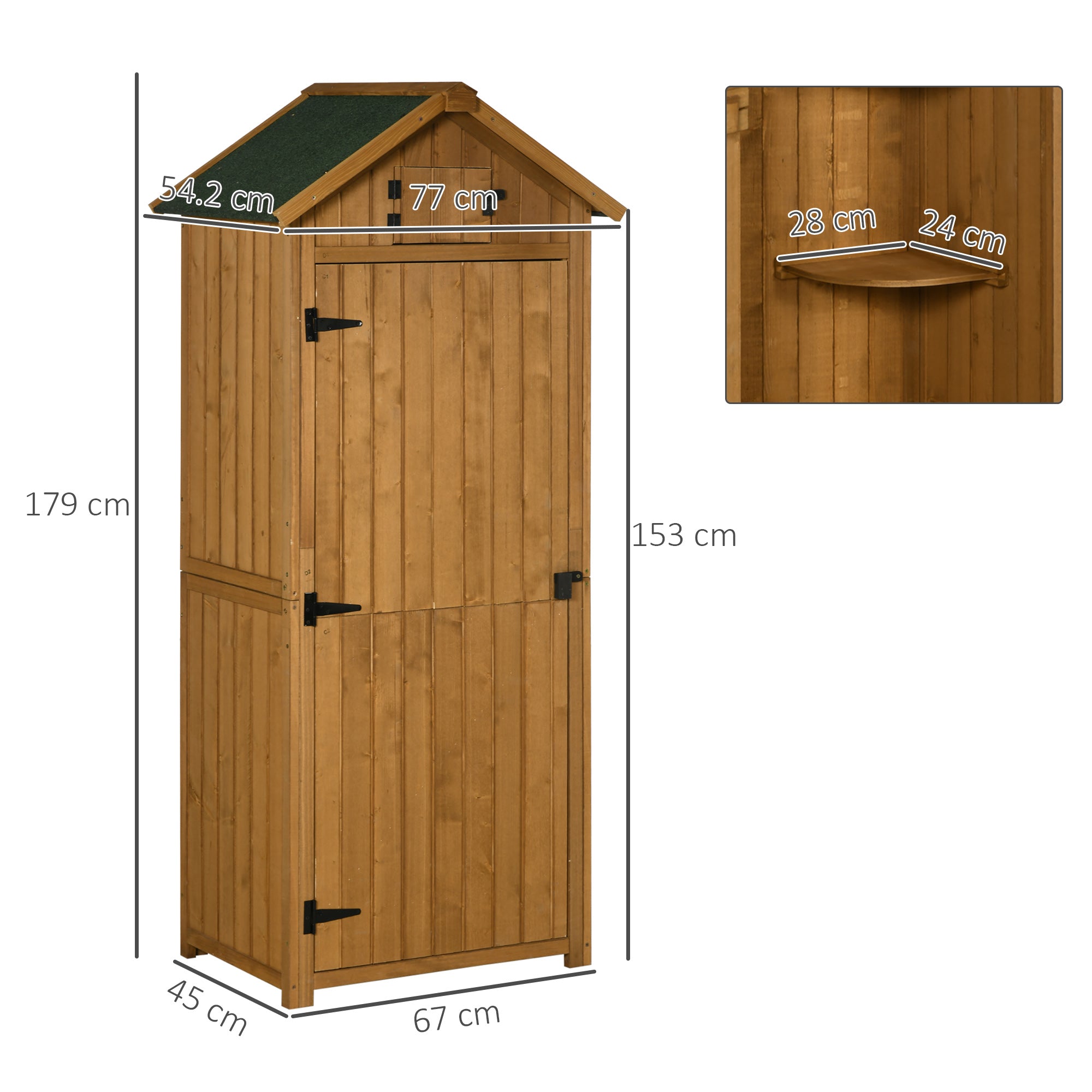 Outsunny Wooden Garden Storage Shed Vertical Tool Cabinet Organiser w/ Shelves, Lockable Door, 77 x 54.2 x 179 cm, Brown - anydaydirect