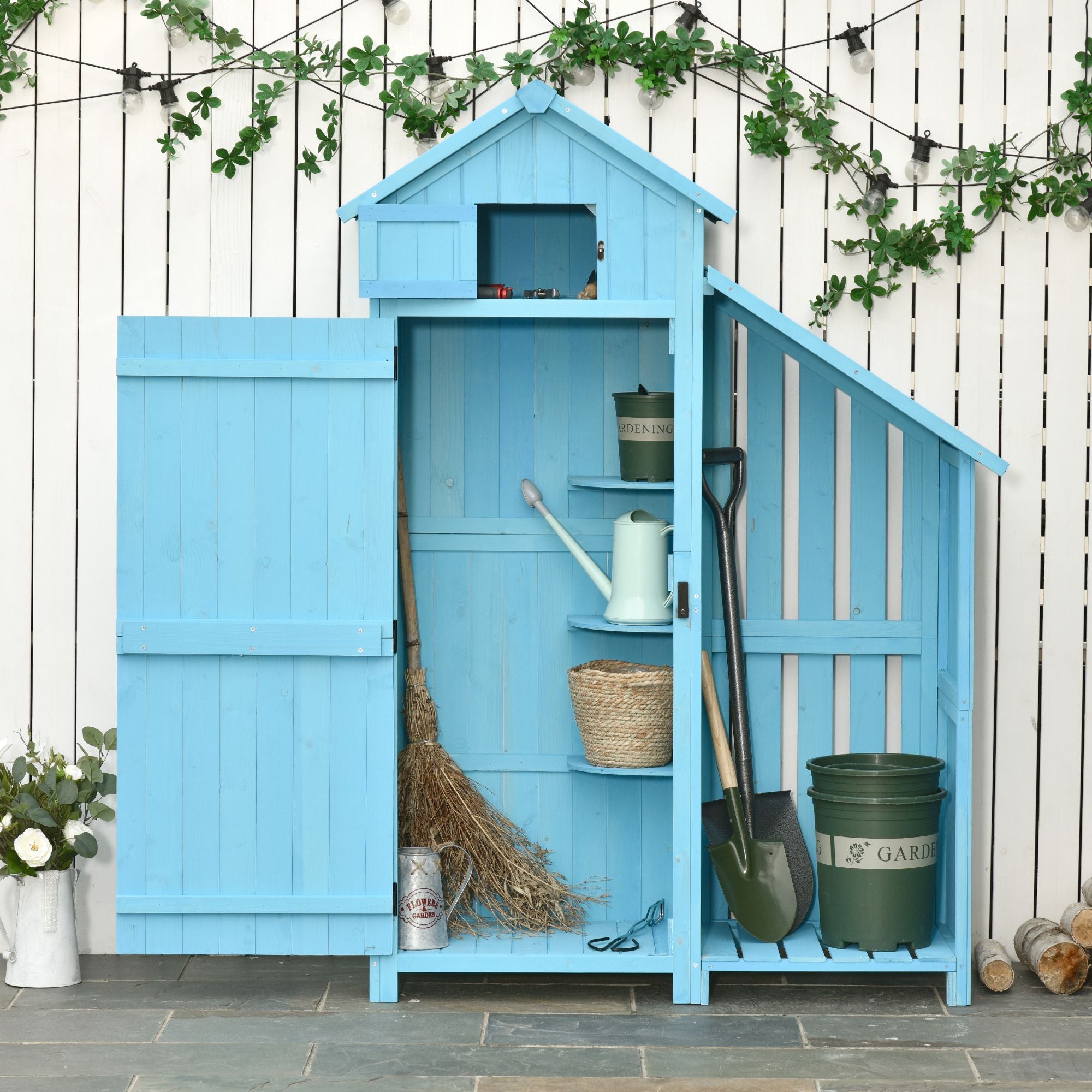 Outsunny Garden Shed Wooden Firewood House Storage Cabinet Waterproof Asphalt Roof Tool Organizer with Lockable Door, 180 x 130 x 55 cm - anydaydirect