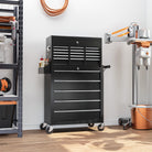 HOMCOM 14 Drawer, Two-Part Tool Storage Chest on Wheels - Black - anydaydirect