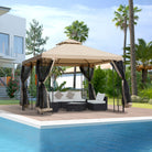 Outsunny 3(m) x 3(m) Garden Gazebo, Double Roof Outdoor Gazebo Canopy Shelter with Netting, Solid Steel Frame for Garden, Lawn, Backyard and Deck - anydaydirect