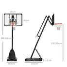 SPORTNOW 2.4-2.9m Adjustable Basketball Hoop and Stand with Weighted Base, Portable on Wheels, Black - anydaydirect