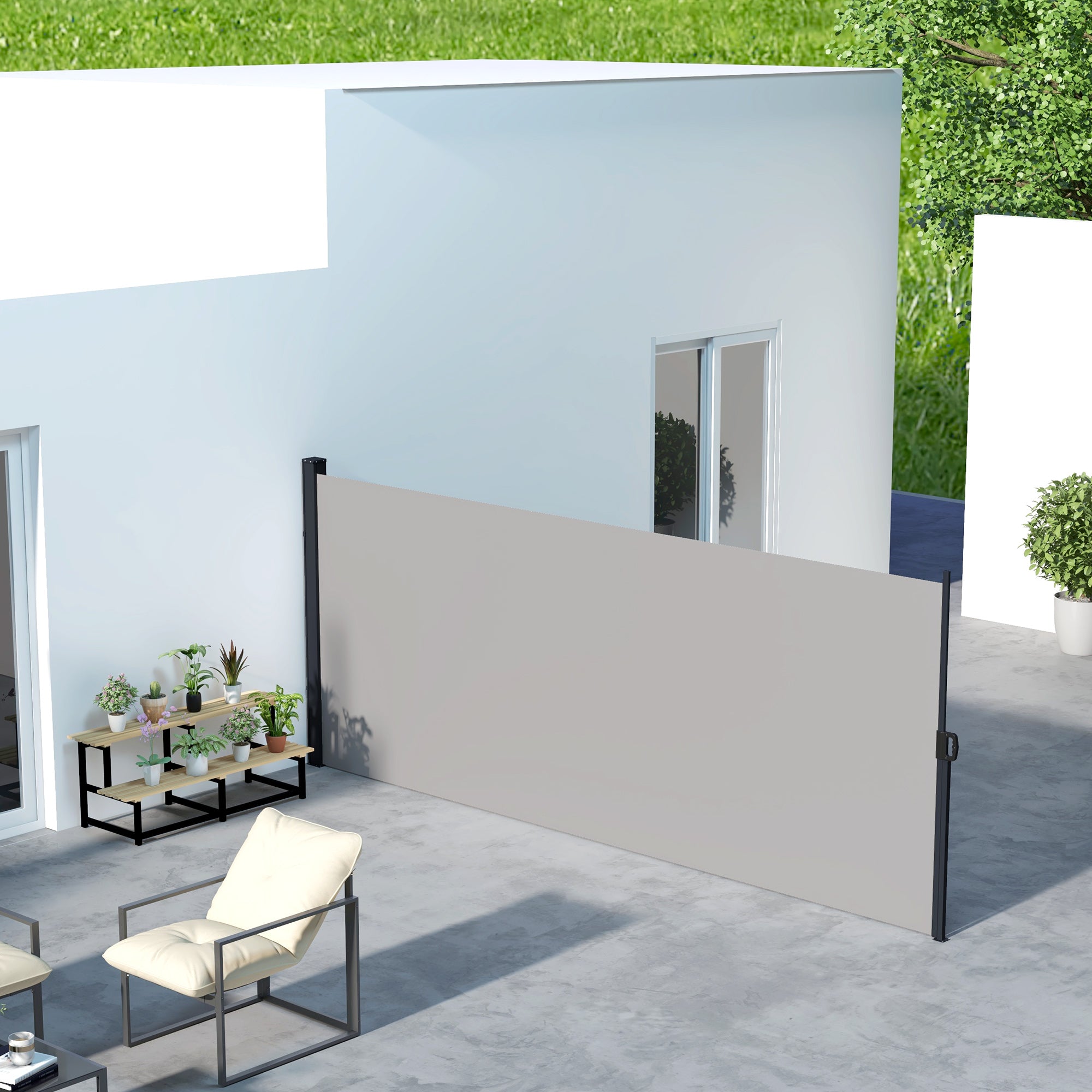 Outsunny Retractable Side Awning, Outdoor Privacy Screen for Garden, Hot Tub, Balcony, Terrace, Pool, 400 x 180cm, Light Grey - anydaydirect