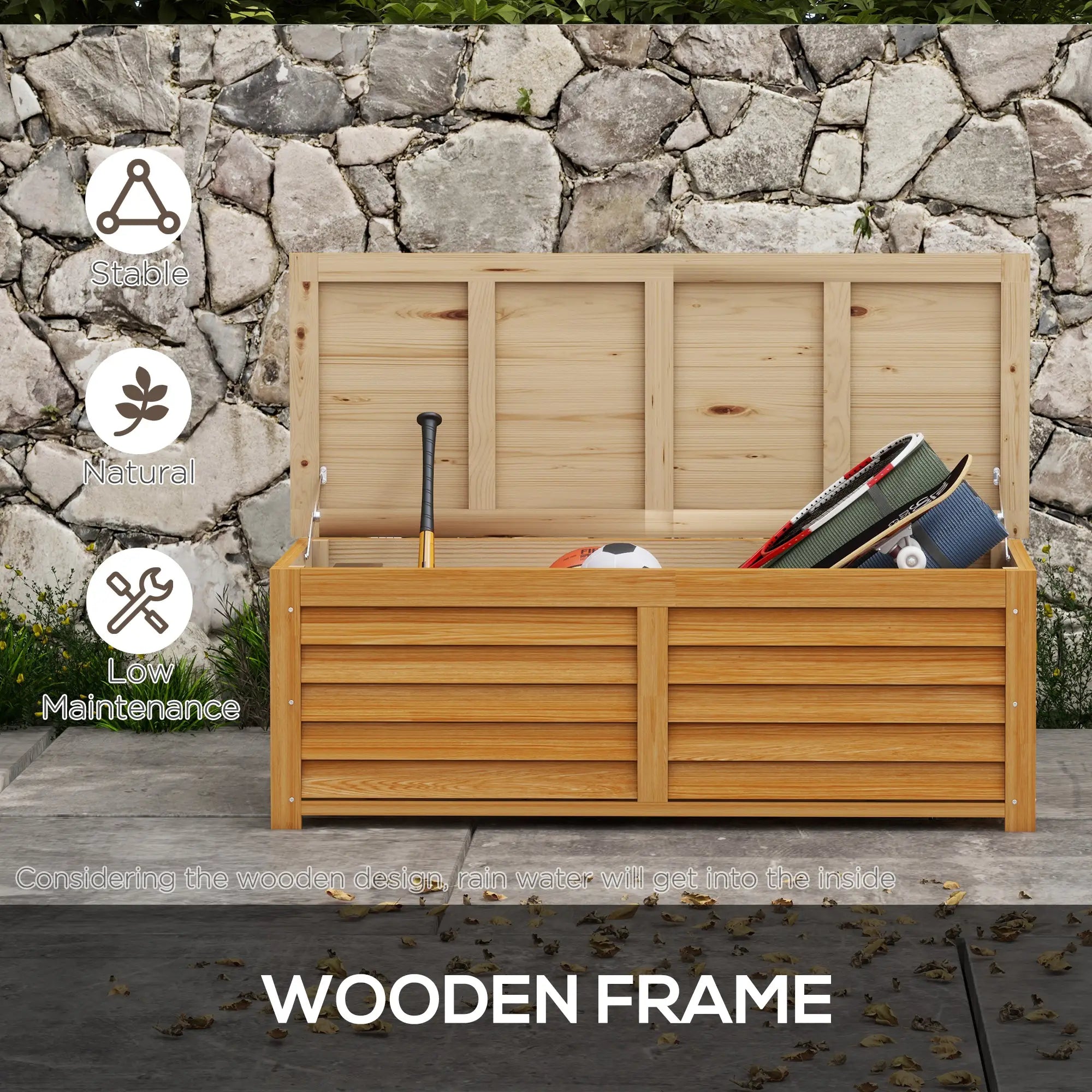 Outsunny 292L Outdoor Storage Box, Wooden Deck Box Garden Storage Container for Balcony, Porch, Poolside, Light Brown - anydaydirect