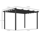 Outsunny 3 x 4m Aluminium Pergola, with Retractable Roof - Dark Grey - anydaydirect