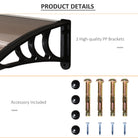 Outsunny Curved Window Door Canopy Aluminium Rigid Plastic Polycarbonate Fixed Outdoor Awning Modern Design UV Water Rain Resist 120 x 75cm Brown - anydaydirect
