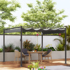 Outsunny 3 x 3(m) Garden Pergola with Retractable Roof and Magnetic Fixture, Outdoor Gazebo Pergola Kit Sun Shade Canopy, UPF30+, Grey - anydaydirect