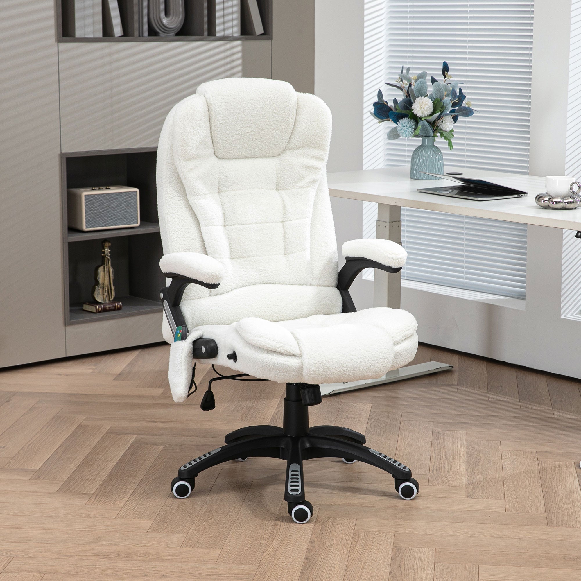 Vinsetto Boucle Six-Point Massage Office Chair - White - anydaydirect