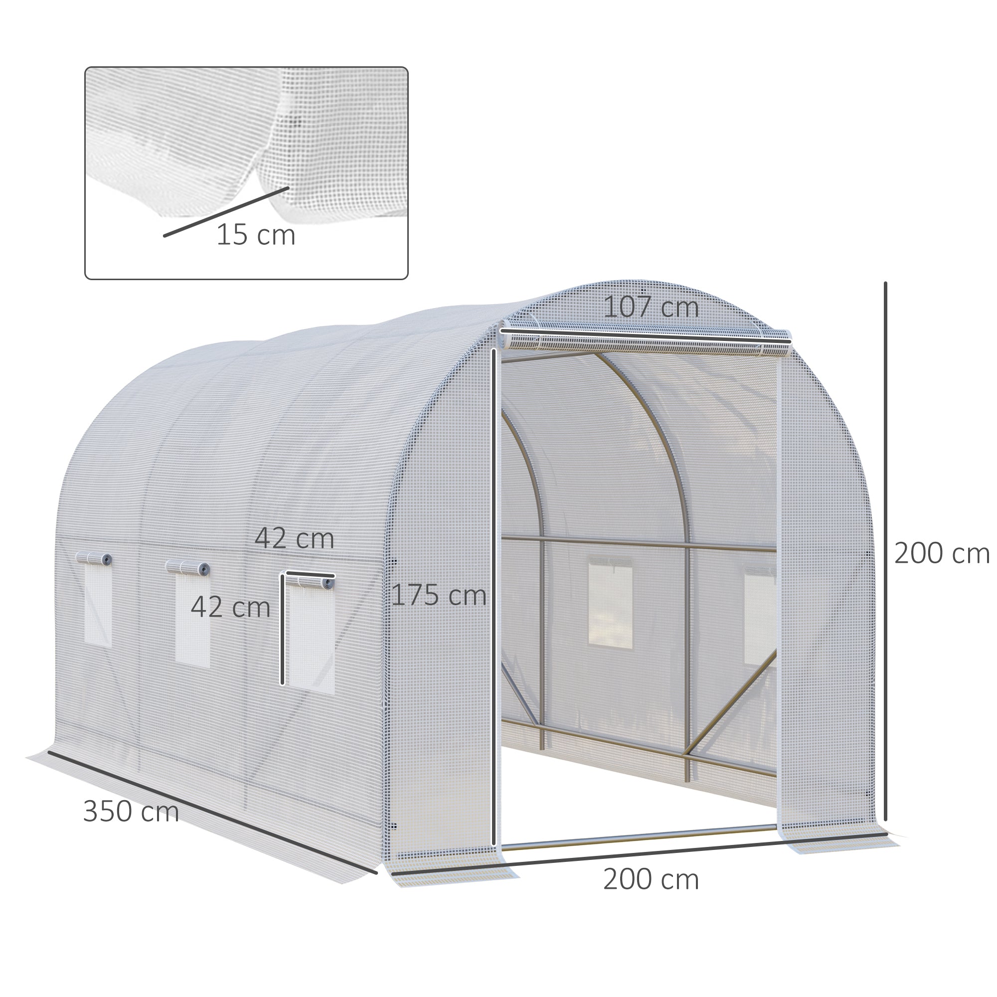 Outsunny 3.5 x 2 x 2 m Polytunnel Greenhouse, Walk-in Green House for Garden with Mesh Windows, Galvanised Steel Frame, White - anydaydirect