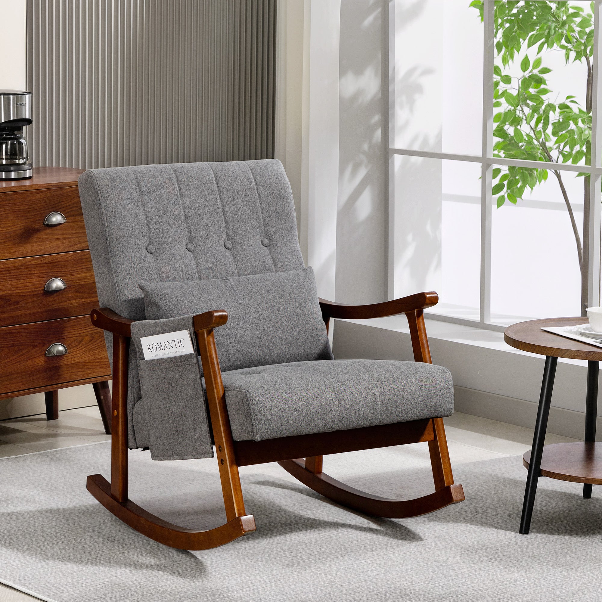 HOMCOM Wood Frame Rocking Accent Chair - Grey - anydaydirect