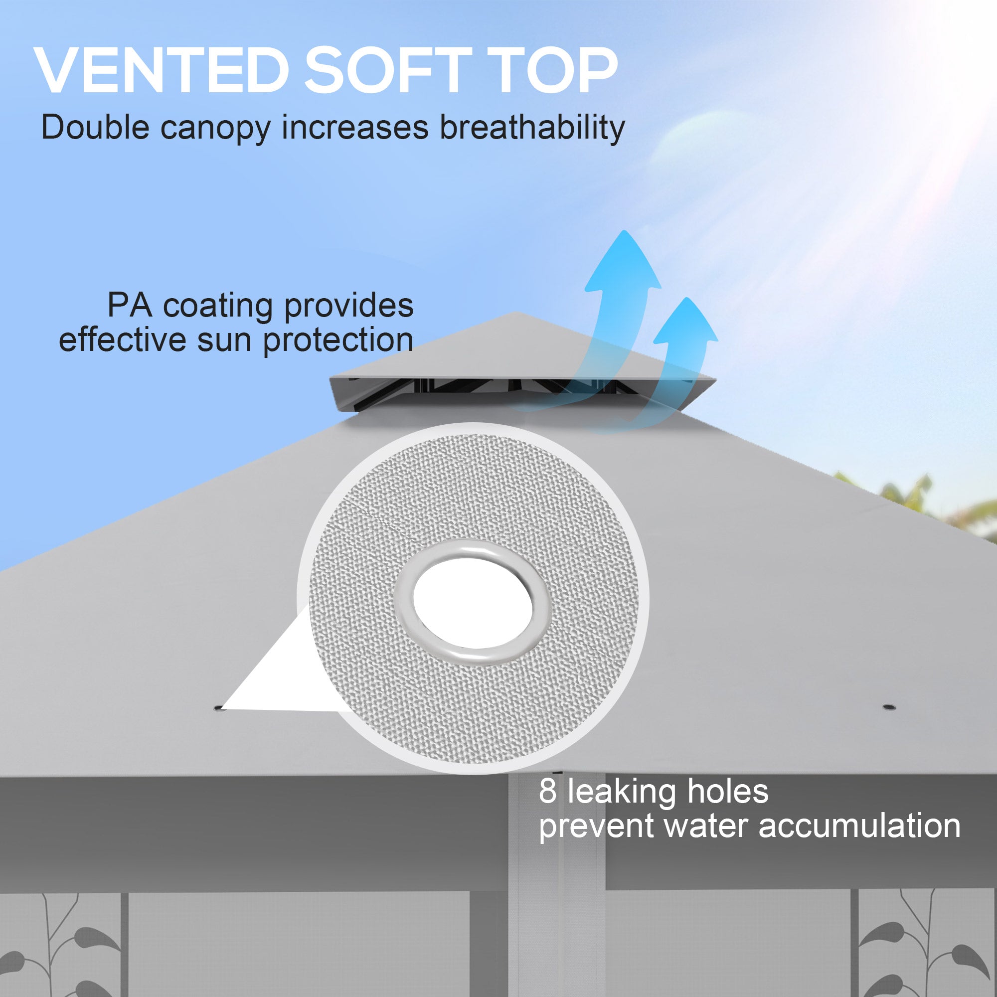 Outsunny 3(m) x 3(m)  Double Roof Outdoor Garden Gazebo Canopy Shelter with Netting, Solid Steel Frame, Light Grey - anydaydirect