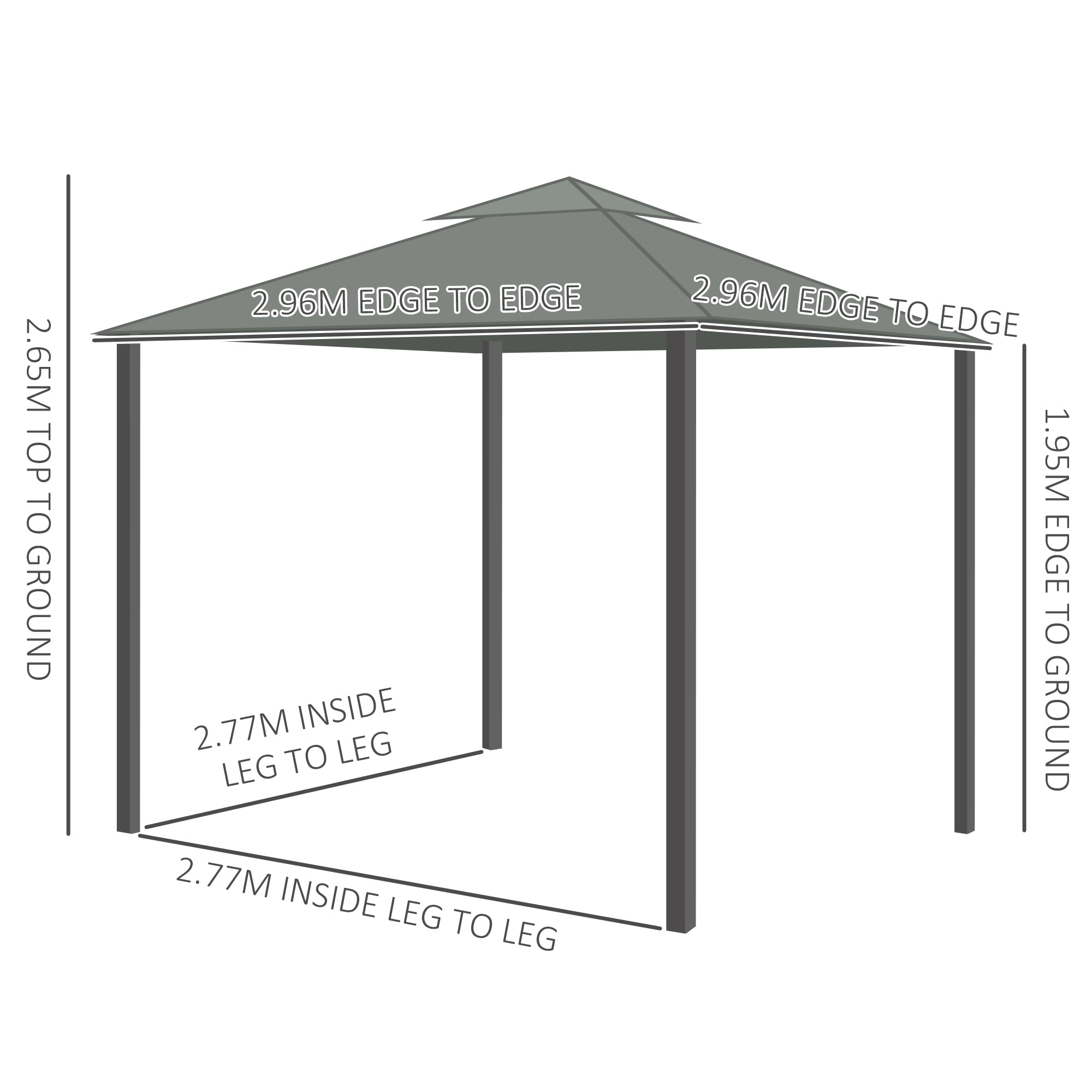 Outsunny 3 x 3(m) Patio Gazebo Canopy Garden Pavilion Tent Shelter Marquee with 2 Tier Water Repellent Roof, Mosquito Netting and Curtains, Aluminium Frame, Dark Grey - anydaydirect