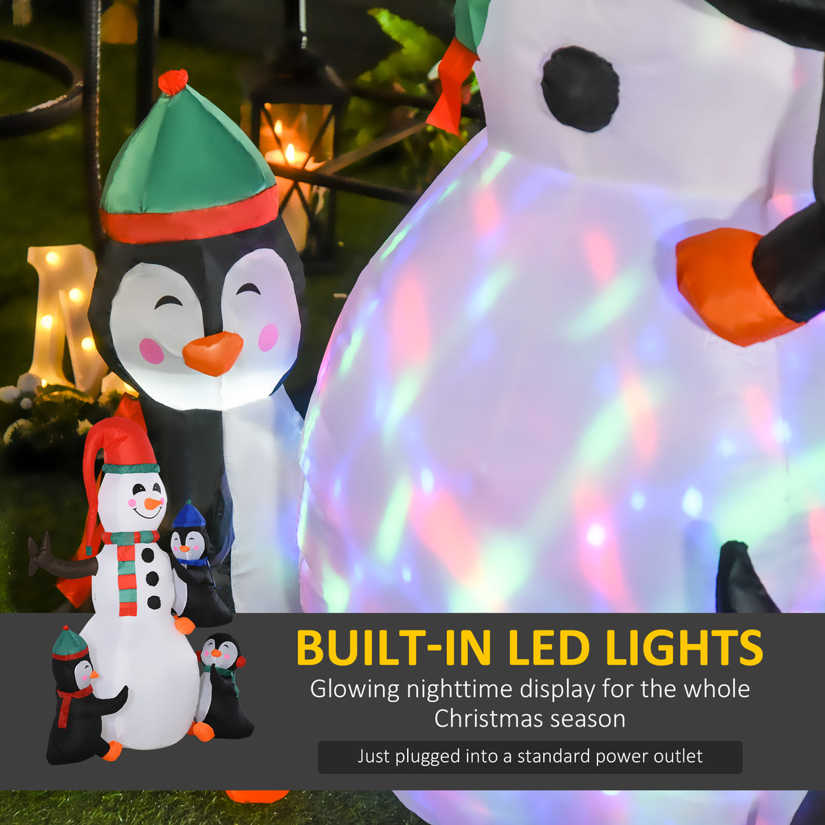 HOMCOM Christmas Inflatable Snowman and Penguins Outdoor Home Seasonal Decoration w/ LED Light - anydaydirect