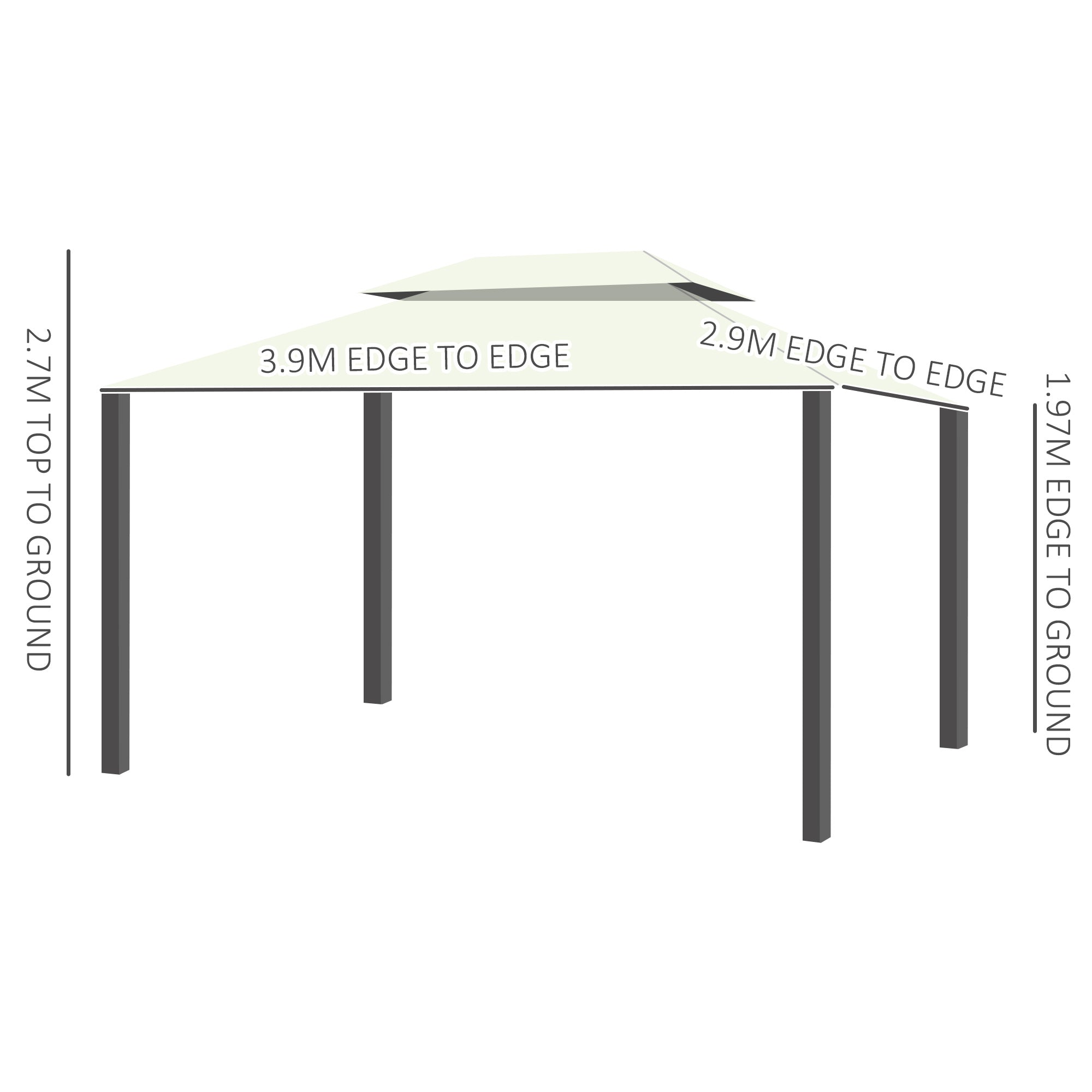 Outsunny 4 x 3 m Aluminum Garden Gazebo, Double Roof Outdoor Gazebo Canopy Shelter with Netting & Curtains for Garden, Lawn, Backyard and Deck, Cream - anydaydirect