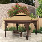 Outsunny 3 x 3(m) Pop Up Gazebo with Mosquito Netting, 1 Person Easy up Marquee Party Tent with 1-Button Push, Double Roof, Carry Bag, Sandbags, Height Adjustable Instant Shelter, Khaki - anydaydirect
