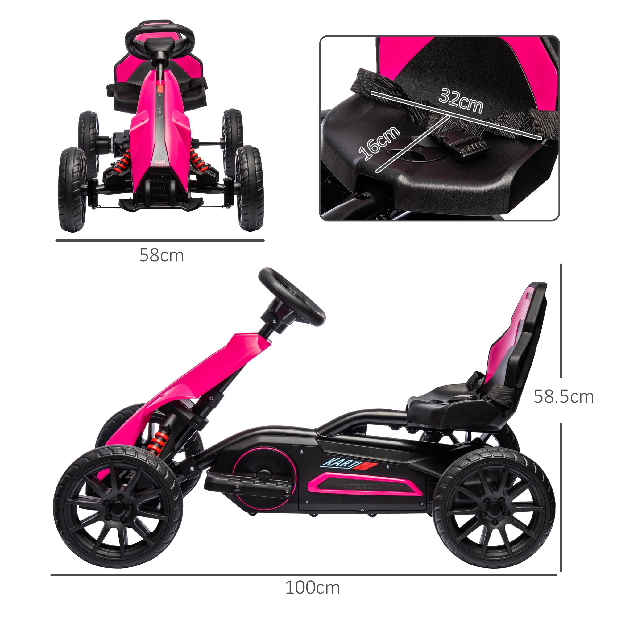 HOMCOM 12V Electric Go Kart for Kids, Ride-On Racing Go Kart w/ Forward Reversing, Rechargeable Battery, 2 Speeds, for Kids Aged 3-8, Pink - anydaydirect