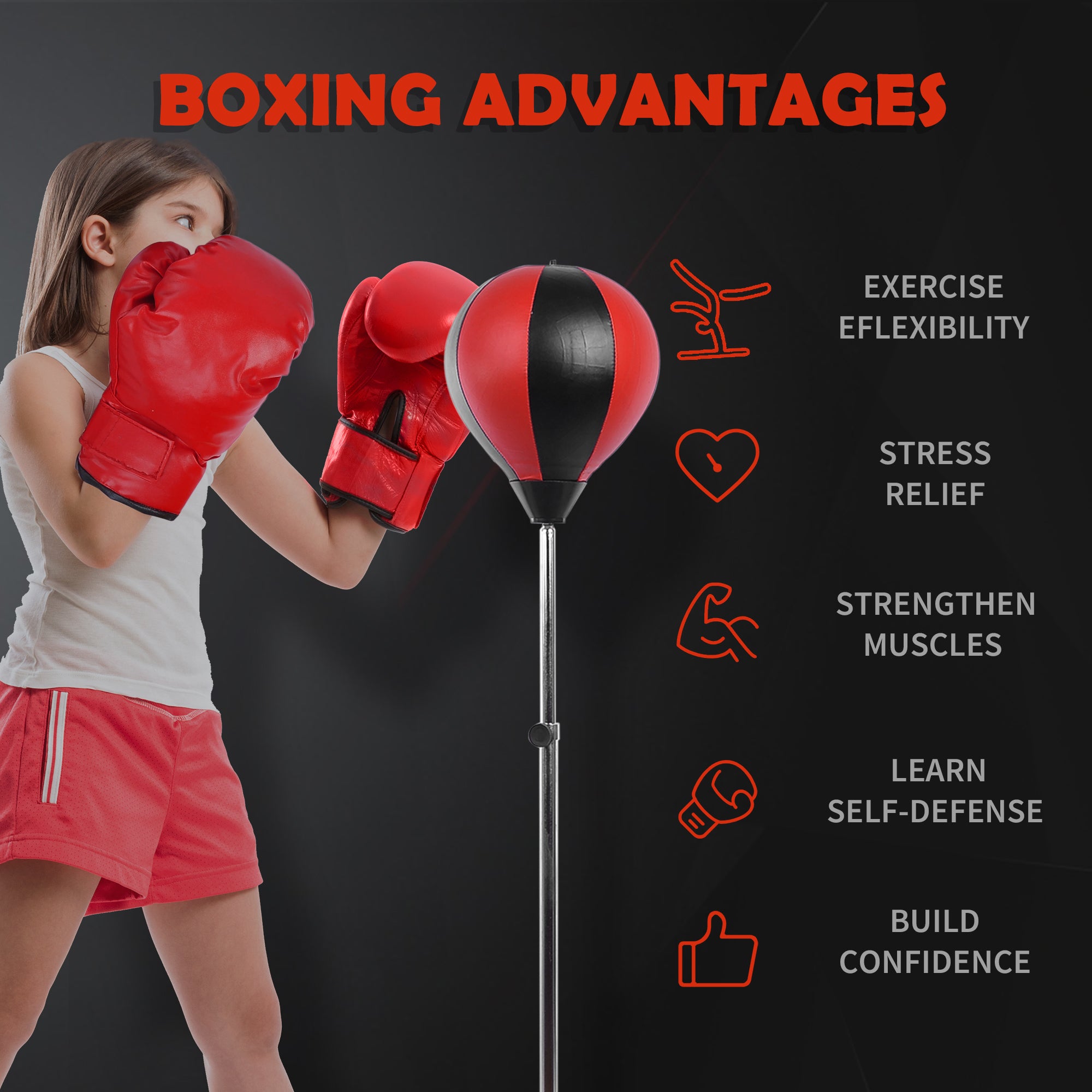 HOMCOM Training Boxing Punch Ball Set 125-145H x ?43cm with Gloves Air Pump, 4-Position Adjustable Height Freestanding Boxing Speed Ball for Teenagers Exercise Training - anydaydirect