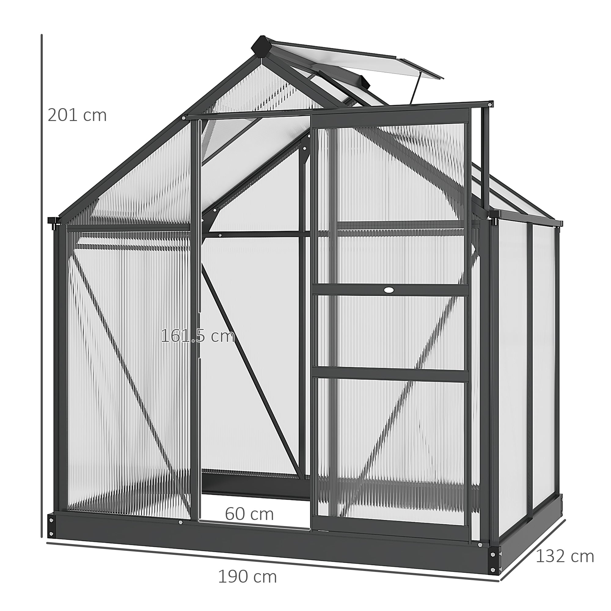 Outsunny 6 x 4ft Polycarbonate Greenhouse, Large Walk-In Green House with Slide Door and Window, Garden Plants Grow House with Aluminium Frame and Foundation, Grey - anydaydirect