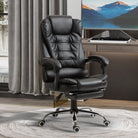 HOMCOM Executive Office Chair, PU Leather Home Office Chair with Swivel Wheels, Reclining Backrest, Retractable Footrest, Black - anydaydirect
