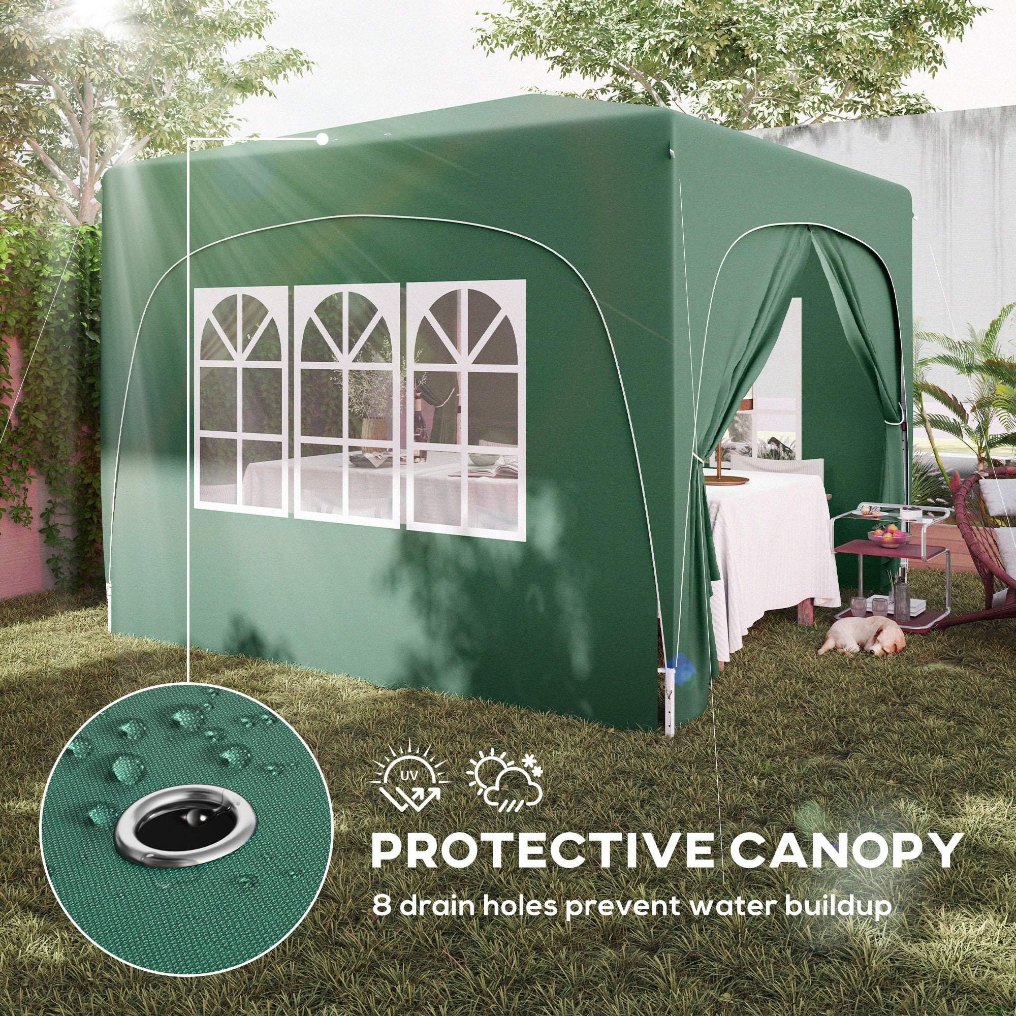 Outsunny 3 x 3m Pop-Up Gazebo Shelter, with Accessories - Dark Green - anydaydirect