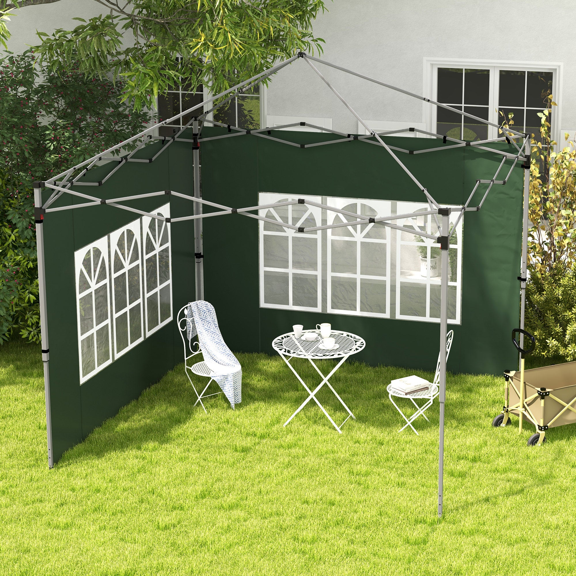 Outsunny Gazebo Side Panels, Sides Replacement with Window for 3x3(m) or 3x4m Pop Up Gazebo, 2 Pack, Green - anydaydirect
